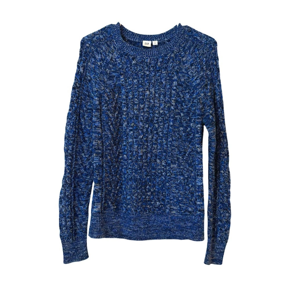 GAP Bristol Blue Marled Cable-Knit Crewneck Sweater